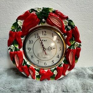 Vintage KMC Working Chili Pepper Red Kitchen Wall Clock